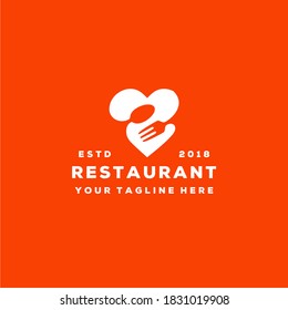 Creative love, spoon and fork restaurant logo illustration