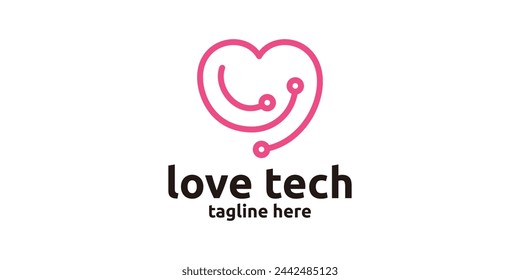 creative love tech logo design, heart and technology logo design, logo design template, symbol, icon, vector, creative idea.