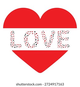 Creative Love Typography Design Inside a Large Red Heart Shape on a Pure White Background, This Unique Vector Illustration Features the Word Love Formed by Numerous Tiny Red and Black Triangles for a Modern Mosaic Effect. Perfect for Contemporary Valentine's Day Cards, Romantic Branding, and Professional Digital Marketing Projects. The Design Showcases a Striking Contrast and Artistic Geometric Pattern That Conveys Affection and Passion, Making It Suitable for Trendy Merchandise Like T-shirts, Gift Tags, and Social Media Graphics That Require a High-Impact and Creative Visual Statement