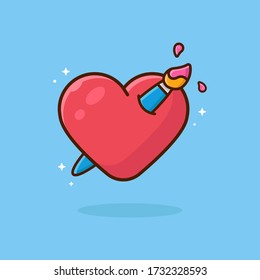 Creative Love Vector Illustration. Paint brushl Stab Heart. Love of Creativity. Love Graphic Design and Drawing. Flat Cartoon Style Suitable for Web Landing Page, Banner, Flyer, Sticker, Card, Backgro