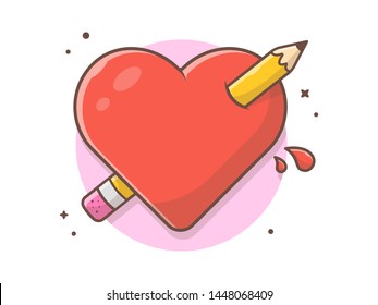 Creative Love Vector Illustration. Pencil Stab Heart. Love of Creativity. Love Graphic Design and Drawing. Flat Cartoon Style Suitable for Web Landing Page,  Banner, Flyer, Sticker, Card, Background