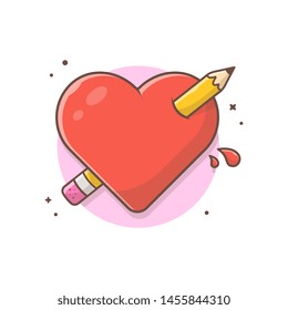 Creative Love Vector Illustration. Pencil Stab Heart. Love of Creativity. Love Graphic Design and Drawing. Flat Cartoon Style Suitable for Web Landing Page,  Banner, Flyer, Sticker, Card, Background