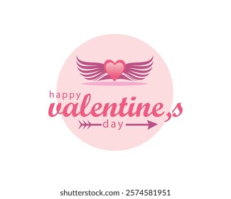 creative love with wings and font that says happy valentine's day with writing day inside the arrow, logo design