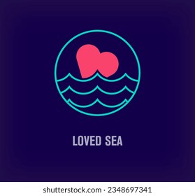Creative loved heart and sea round logo. Unique color transitions. Creative vacation, travel and tour logo template. vector