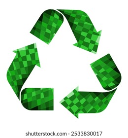 Diseño de Plantilla de flechas de reciclaje de Vector de estilo bajo poli creativo aislado fondo transparente. Símbolo geométrico de procesamiento de residuos ecológico. Flechas de reciclaje verdes