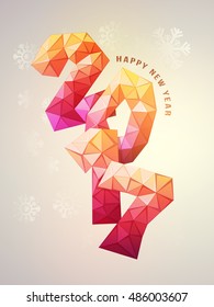 Creative low poly text 2017 on shiny background, Elegant greeting card design for Happy New Year celebration.