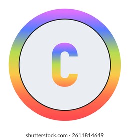 Creative Lowercase Letter c symbol with rainbow gradient and dual circular design. Light gray background gives it a bright, modern, and professional appearance.