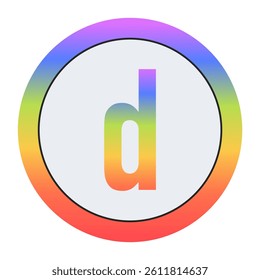 Creative Lowercase Letter d symbol with rainbow gradient and dual circular design. Light gray background gives it a bright, modern, and professional appearance.