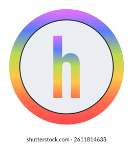 Creative Lowercase Letter h symbol with rainbow gradient and dual circular design. Light gray background gives it a bright, modern, and professional appearance.