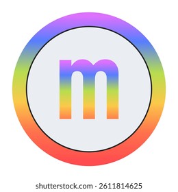 Creative Lowercase Letter m symbol with rainbow gradient and dual circular design. Light gray background gives it a bright, modern, and professional appearance.