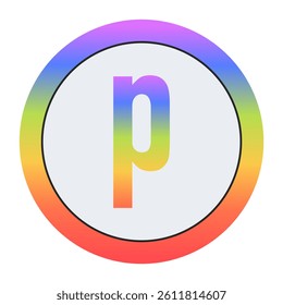 Creative Lowercase Letter p symbol with rainbow gradient and dual circular design. Light gray background gives it a bright, modern, and professional appearance.