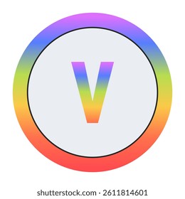 Creative Lowercase Letter v symbol with rainbow gradient and dual circular design. Light gray background gives it a bright, modern, and professional appearance.