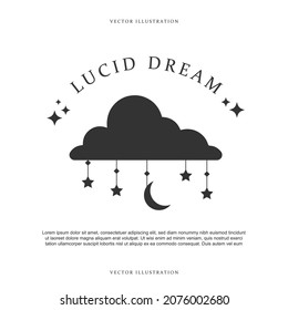 Creative lucid dream lettering with cloud, star and moon for wallpaper,  sticker and others