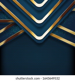 Creativo fondo abstracto de oro de lujosa piedra azul verde claro con espacio en blanco. Combinación moderna de rayas doradas brillantes elementos y brillo en formas vectoriales estilo de diseño