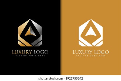 Kreatives Design für luxuriöse Logos. Abstrakte geometrische Form mit Gold- und Silver-Farbkombination Logo-Design. Vektorlogo-Illustration.