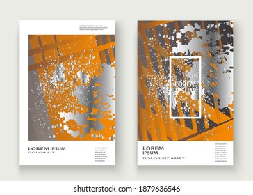 Creative luxurious and rich cover frame design paint silver splatter, grey glitter vector illustration. Yellow abstract template invitation.Striped pattern geometric shape greeting card background