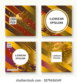 Diseño creativo de cuadros lujosos y ricos de carátulas pintan chapa dorada, ilustración vectorial de brillo dorado. Invitación de plantilla abstracta de color rojo amarillo. Fondo de bienvenida con forma geométrica de patrón rayado