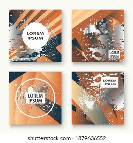 Creative luxurious and rich cover frame design paint silver splatter, grey glitter vector illustration. Beige abstract template invitation.Striped pattern geometric shape greeting card background
