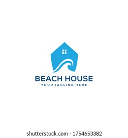 Creative luxury abstract beach house with wave sea water Logo icon Template