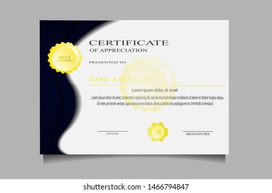 creative luxury abstract certificate appretiation award template with modern design. Blue and golden colors.