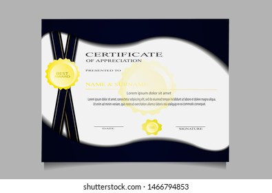 creative luxury abstract certificate appretiation award template with modern design. Blue and golden colors.