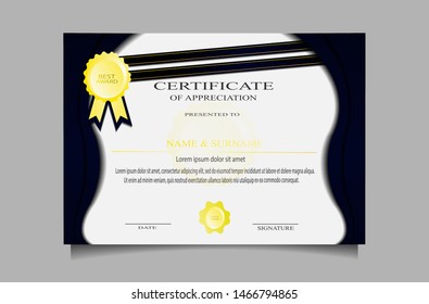 creative luxury abstract certificate appretiation award template with modern design. Blue and golden colors.