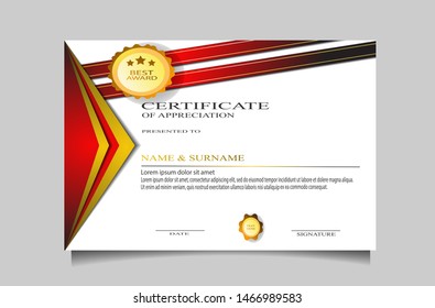 creative luxury abstract certificate appretiation award template with modern design. Red and golden colors.