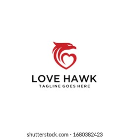 Creative luxury abstract Hawk  with heart sign vector logo design template.