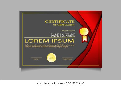 creative luxury certificate of appreciation award template with modern design, red and golden colors. 