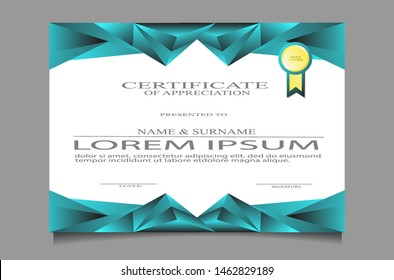 creative luxury certificate appretiation award template with modern design. Blue and golden colors.