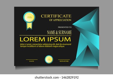 creative luxury certificate appretiation award template with modern design. Blue and golden colors.
