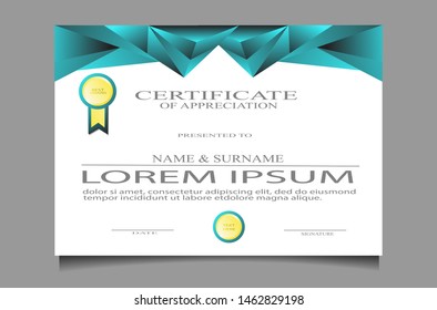 creative luxury certificate appretiation award template with modern design. Blue and golden colors.