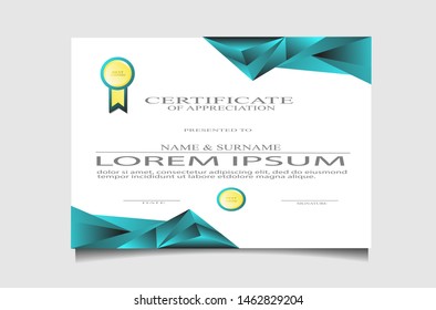 creative luxury certificate appretiation award template with modern design. Blue and golden colors.