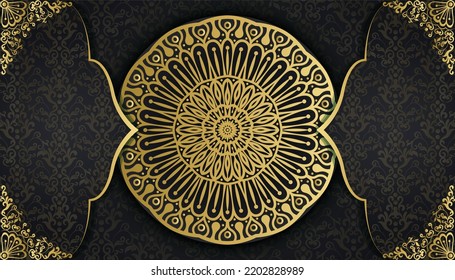 Decoración creativa de lujo mandala. Tarjeta de bienvenida decorativa de lujo Royal ornamental. Tarjeta de bienvenida de estilo Mandala. Invitación, Diwali, India, indio, árabe, damasco, asiático, turco.