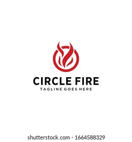 Creative luxury fire flames on circle  design logo icon vector silhouette template