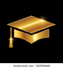 Creative Luxury Graduation Cap Sign vector illustartion in black background with gold shine effect