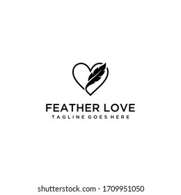 Creative luxury illustration feather sign with heart abstract logo design template.