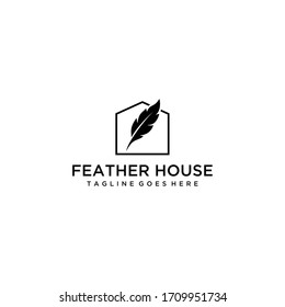 Creative luxury illustration feather sign with house abstract logo design template.