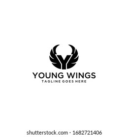 Creative luxury Illustration sign Y with wings logo vector emblem