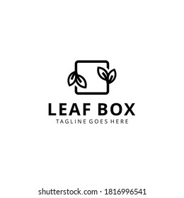 Creative Luxury leaves nature with box sign logo design logo template