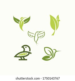 Creative luxury modern bird with green leaf logo template vector icon