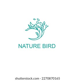 Creative luxury modern bird with green leaf logo template vector icon