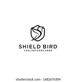 Creative luxury modern bird with shield logo template vector icon