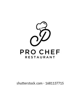 Elegante y lujoso sombrero Chef moderno para restaurante con la plantilla de diseño del logo de la señal P.