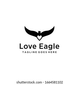 Creative luxury Modern Eagle with heart sign Logo Vector icon template