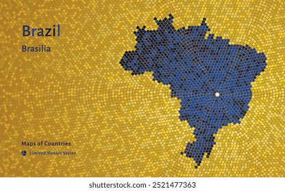 Creative Luxury Mosaic Design of Brazil Map, Featuring Brasilia