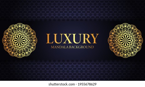 Diseño creativo de fondo ornamental mandala con un patrón arabesco dorado sobre fondo oscuro para invitación a la boda, u otro proyecto.