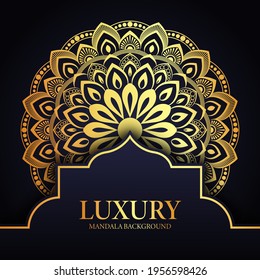 Creative luxury ornamental mandala background design with golden arabesque pattern on dark background for wedding invitation, or other project.