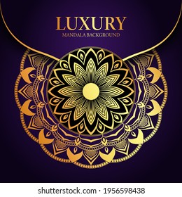 Creative luxury ornamental mandala background design with golden arabesque pattern on dark background for wedding invitation, or other project.