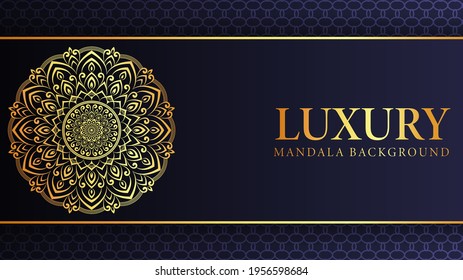 Creative luxury ornamental mandala background design with golden arabesque pattern on dark background for wedding invitation, or other project.